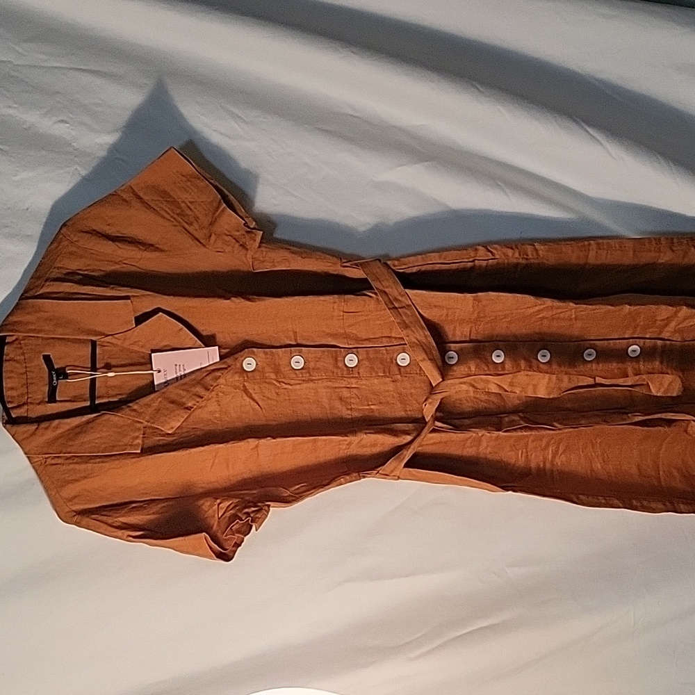 Quince European Linen Button Front Dress Terracotta L